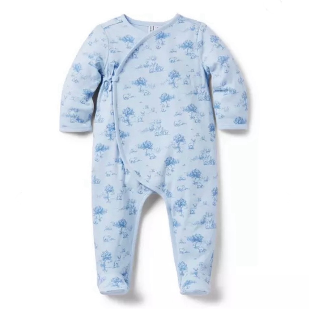 Janie and Jack Baby Woodland Toile Wrap Footed One-Piece & Hat Bundle